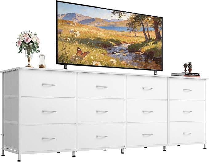 WLIVE 75.5'' White Dresser for Bedroom, TV Stand for 85, 65 Inch TV, 12 Drawer by WLIVE
