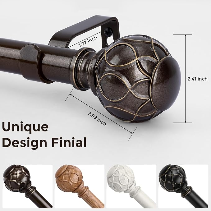 Long Bronze Curtain Rod, Heavy Duty 1 Inch Decorative Curtain Rods - Image 7