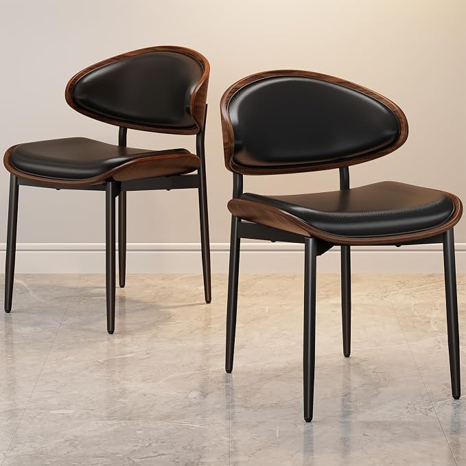 REONEY Dining Chairs Set of 2, Mid-Century Modern Upholstered PU Leather Chairs - Image 4