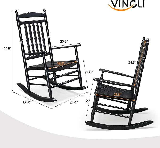 VINGLI Wooden Rocking Chair Outdoor Set of 2, Patio Rockers - Image 3