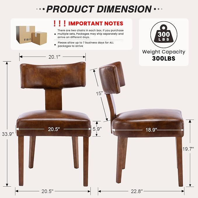 HNY Century Modern Dining Chairs Set of 4, Farmhouse PU Leather Upholstered - Image 2