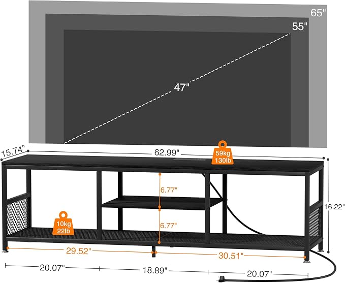VECELO TV Stand with Power Outlets - Image 10