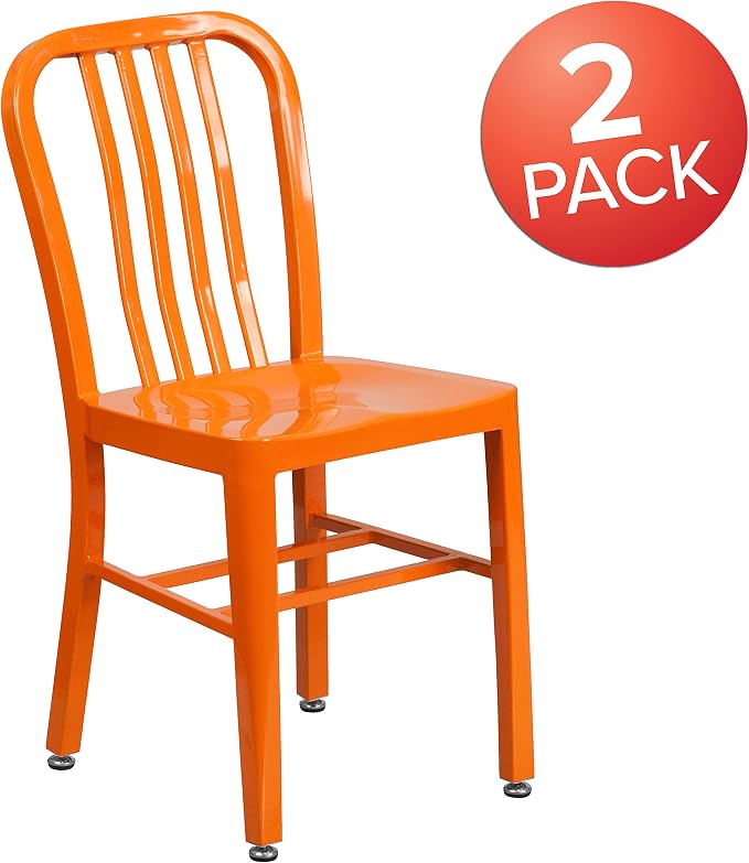Flash Furniture Gael Commercial Grade 2 Pack Orange Metal Indoor-Outdoor Chair - Image 4