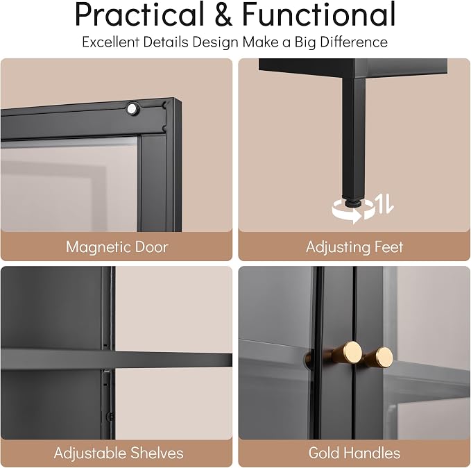Polup Display Cabinet with 3 Side Tempered Glass, Metal Storage Cabinet & - Image 6