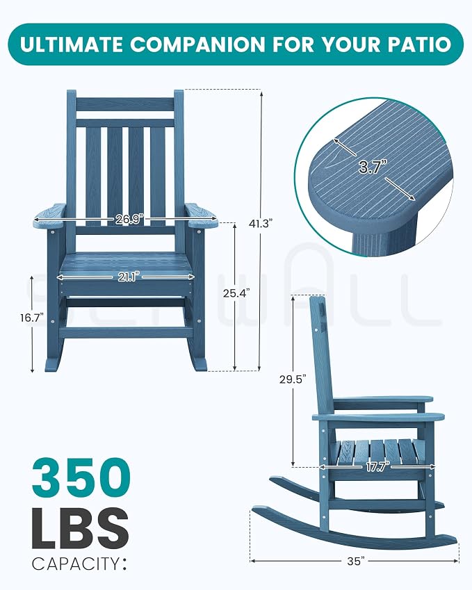 SERWALL Outdoor Rocking Chair Set of 4, HDPE Rocking Chair - Image 3