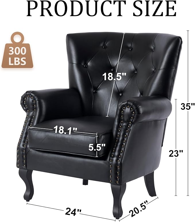 Modern Accent Chair Set of 2, Mid-Century PU Leather Armchair - Image 2