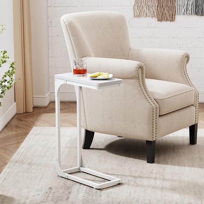 QEEIG Narrow C Shaped Side Table Set of 2 Living Room Sets Slim Couch Tray - Image 2