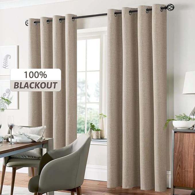 Yakamok Natural Linen Curtains 100% Blackout 90 Inches Long, Room Darkening - Image 7