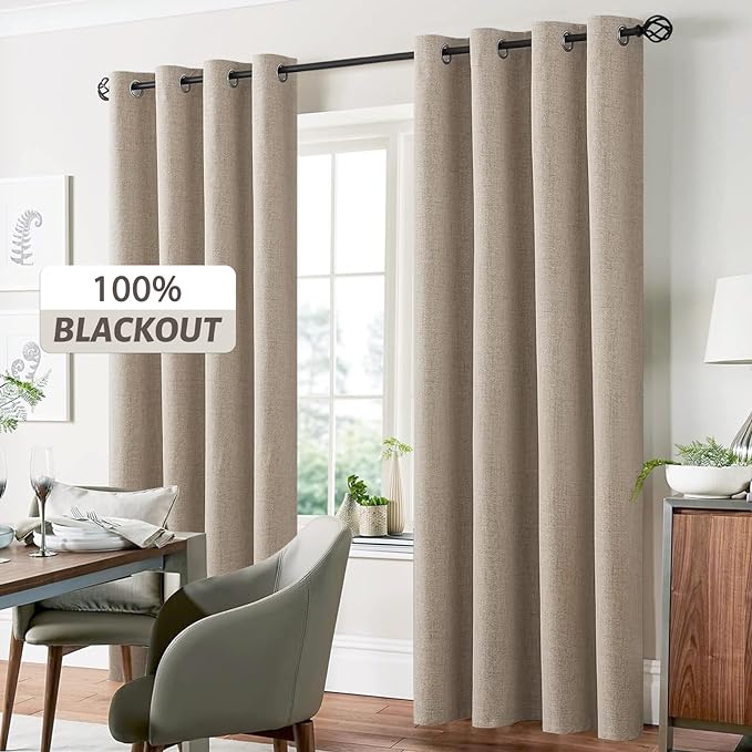 Yakamok Natural Linen Curtains 100% Blackout 72 Inches Long, Room Darkening - Image 7