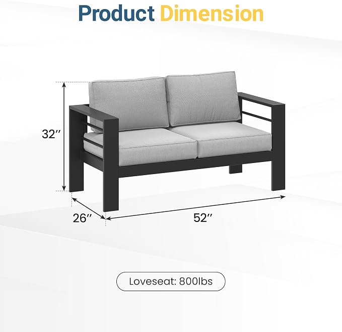 Wisteria Lane Metal Patio Furniture Sofa, All-Weather Outdoor Couch - Image 2