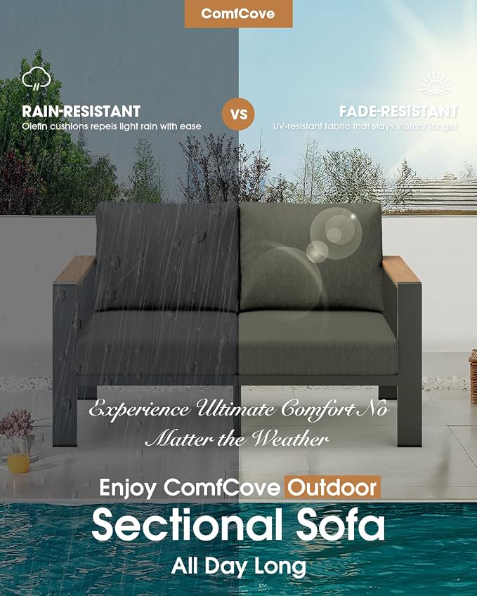 Aluminum Outdoor Patio Furniture 3 Seats, All-Weather Outdoor Patio Sofa - Image 7