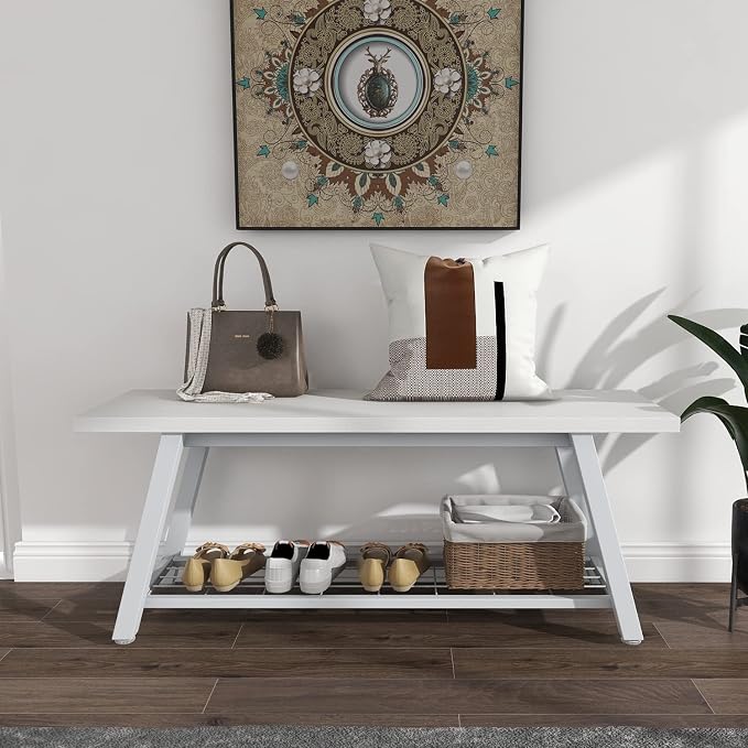 Oastreeful Industrial Entryway Bench Rustic Wood and Metal Storage Bench - Image 3