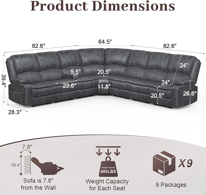 Yolsali Manual Reclining Sectional Sofa Set, 7 Seats Soft Dutch Velvet Recliner - Image 2