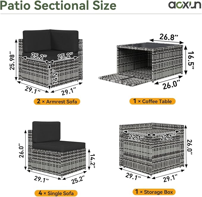 Aoxun 8 Piece Patio Furniture Set, Wicker Outdoor Furniture - Image 6