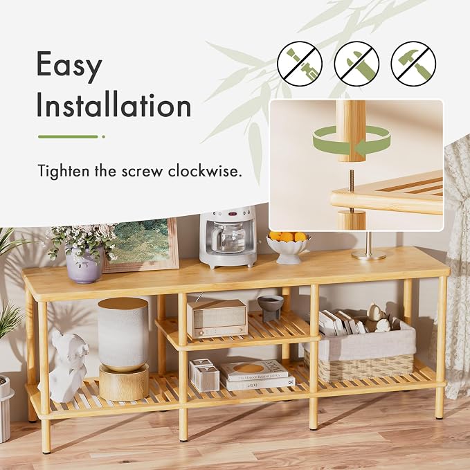 Amazer Bamboo TV Stand for 60 65 Inch TV, Entertainment Center - Image 5