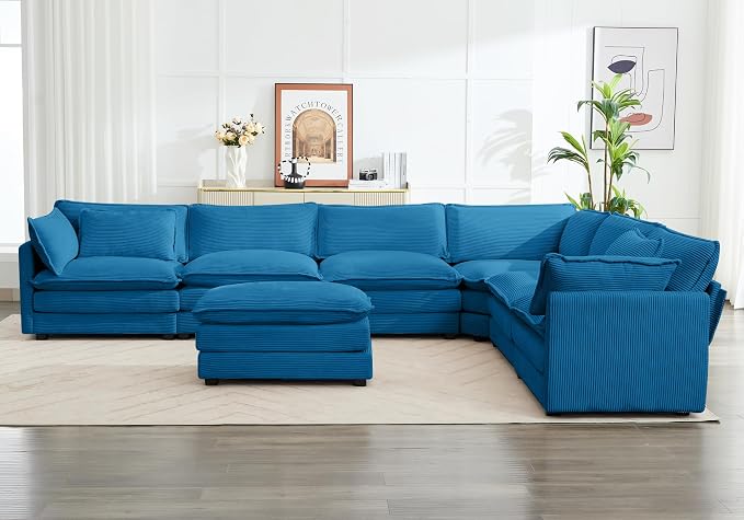 ROWHY 150'' Cloud Modular Sectional Sofa, 7 Seater Sectional Sofa Corduroy - Image 8