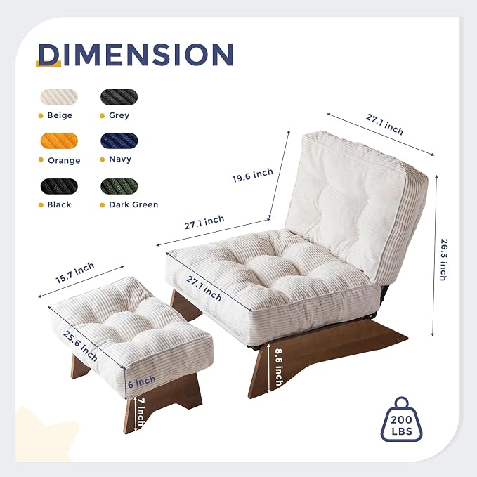 MAXYOYO Accent Chair with Ottoman Adjustable Backrest, Tufted Living Room Chair - Image 2
