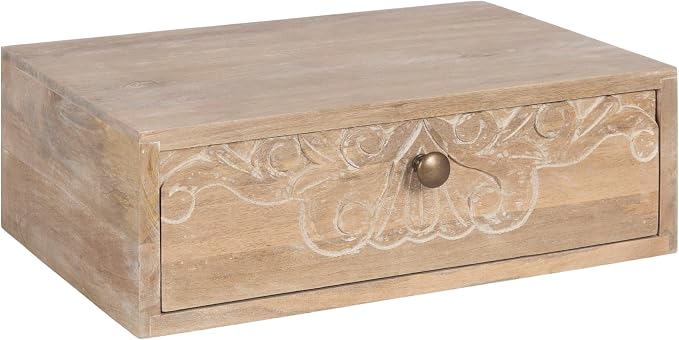Kate and Laurel Mirza Transitional Carved Wood Floating Side Table, Natural Wood by KateandLaurel