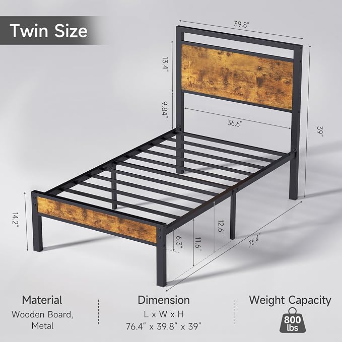 Z-hom Upgraded Twin Bed Frames, Heavy Duty Metal Sturdy Bed Frame Twin Size - Image 2