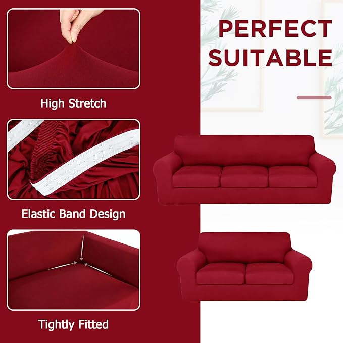 HunnmingRe Sofa Covers for 3 Cushion Couch Stretch Sofa and Loveseat Covers Set - Image 4