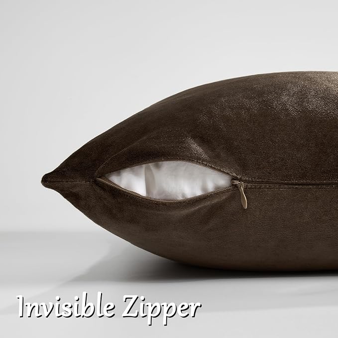 GIGIZAZA Brown Velvet Pillow Covers 26x26, Square Solid Throw Pillow Covers - Image 4