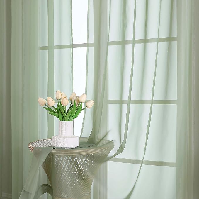 OVZME Sage Green Sheer Curtains 72 Inches Long 2 Panels Set, Light Filtering - Image 6