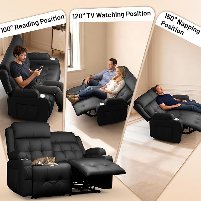 Reclining Loveseat with Pebble Texture Fabric, Loveseat Recliner with USB/Type - Image 2
