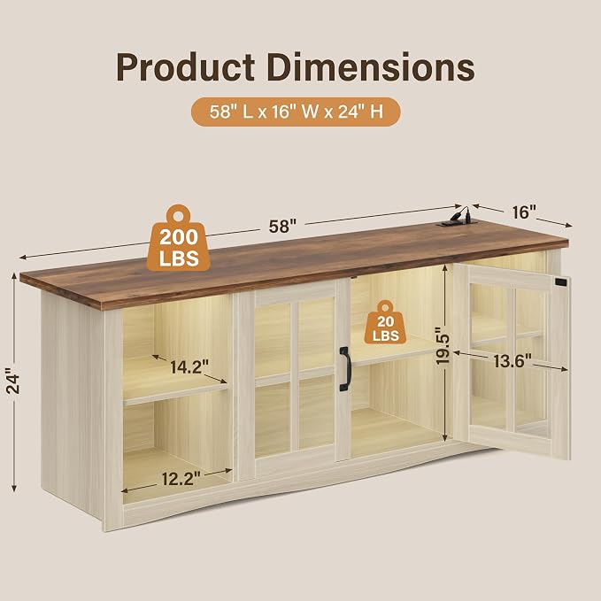 YESHOMY Farmhouse LED TV Stand - Image 9