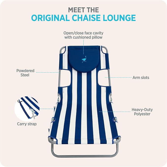 Ostrich Beach Lounge Chair, Folding & Reclining Outdoor Chaise Lounger - Image 7
