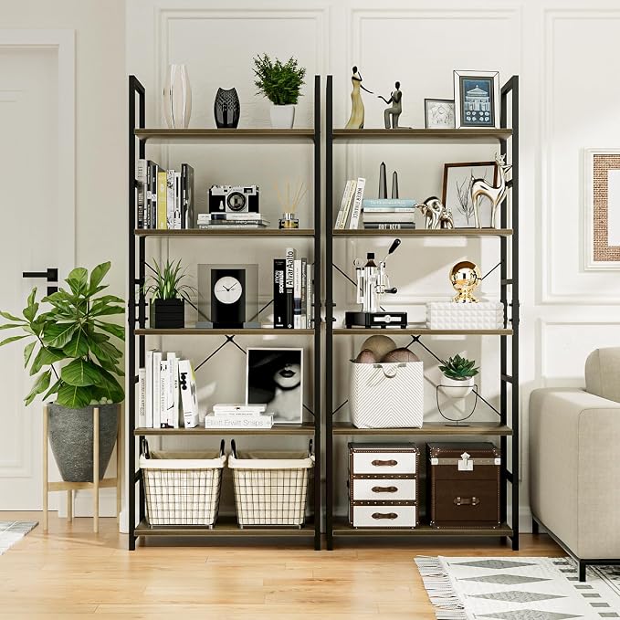 NUMENN 5 Tier Bookshelf, Tall Bookcase Shelf Storage Organizer, Modern Book - Image 4