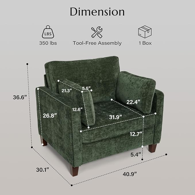 Luxury Oversized Accent Chair Set of 2, 40.9" Upholstered Piping Single - Image 2