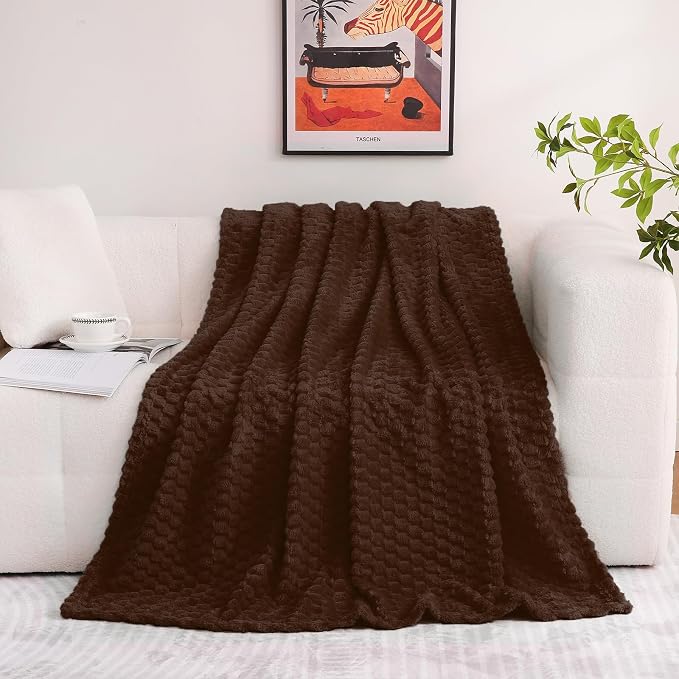 Puncuntex Brown Throw Blanket 108"×90" inches Fuzzy 3D Jacquard Decorative - Image 2