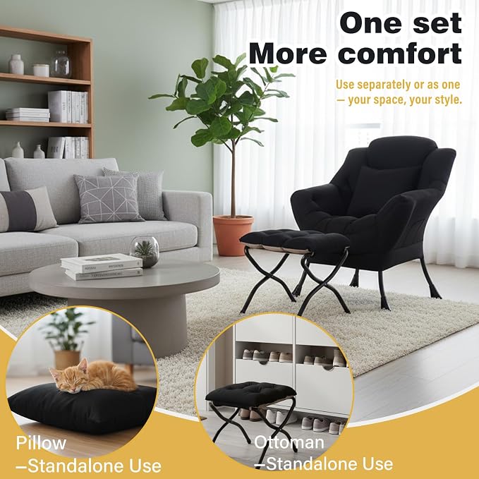 Lazy Chair with Ottoman, Large Accent Chair with Ottoman and a Throw Pillow - Image 5