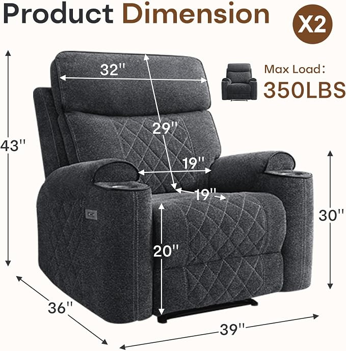 HAOMARKETS Power Recliner Chair Set of 2 - Image 2