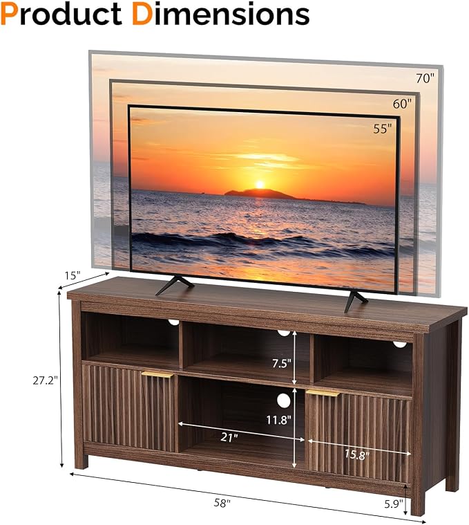 VINGLI 58" Fluted TV Stand for TVs up to 70", Modern TV Stand - Image 3