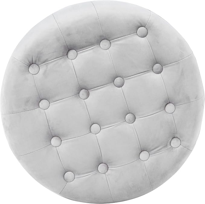 Homepop Home Decor | Upholstered Round Velvet Tufted Foot Rest Ottoman | Ottoman - Image 7