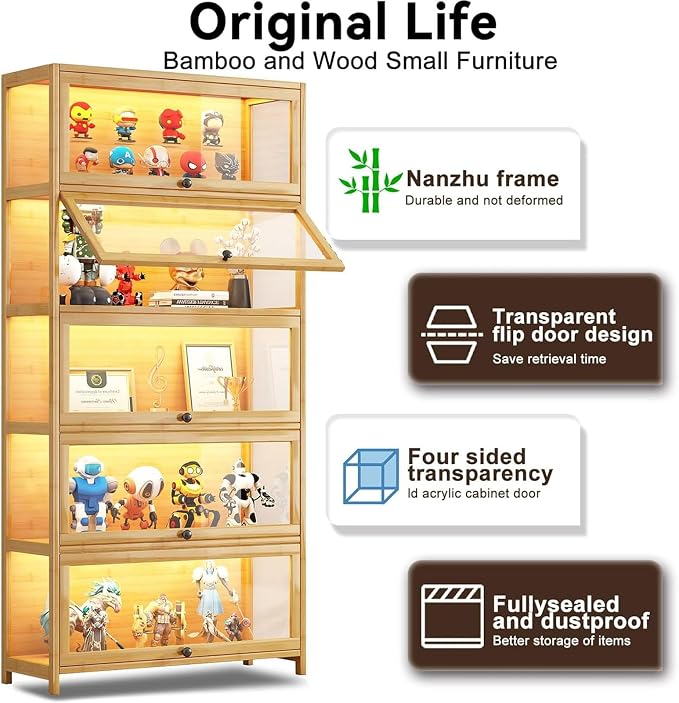 Display Cabinet with Acrylic Glass Doors 67.7'' Tall Curio Cabinet - Image 3