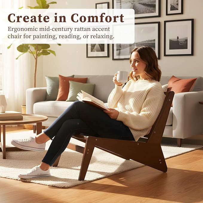 Furlide Rattan Chair 2Pcs, Mid-Century Accent Chair, Rattan Lounge Chair - Image 7