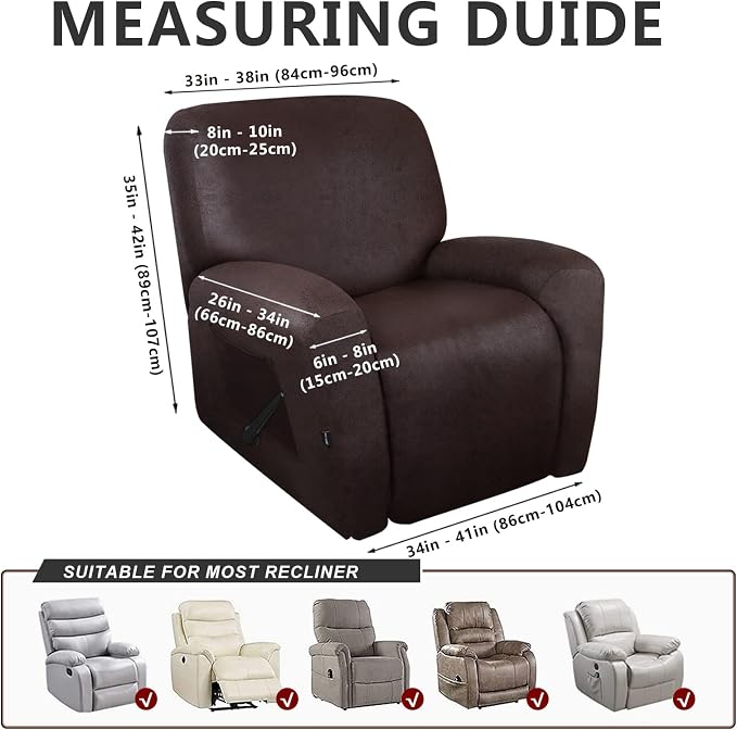 ANARACHON Leather Look Recliner Chair Covers Stay in Place 4-Piece Recliner - Image 3