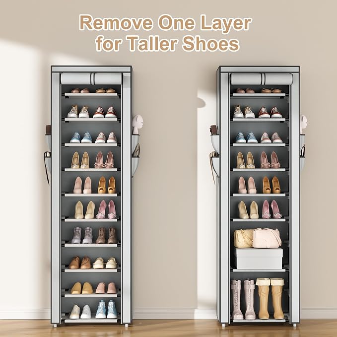 ROJASOP Shoe Rack with Covers 10 Tier Large Shoe Organizer Tall Shoe Closet - Image 6
