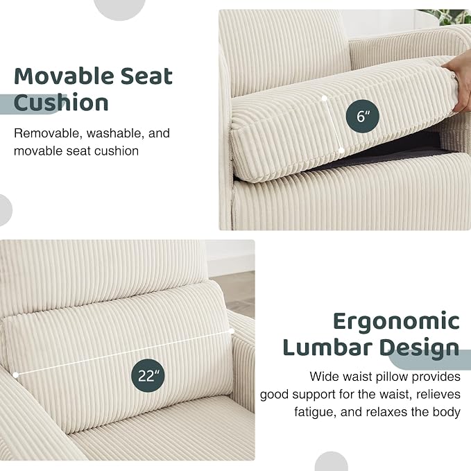 Swivel Rocker Recliner, Oversized Manual Nursery Glider Rocking Recliner Chair - Image 6