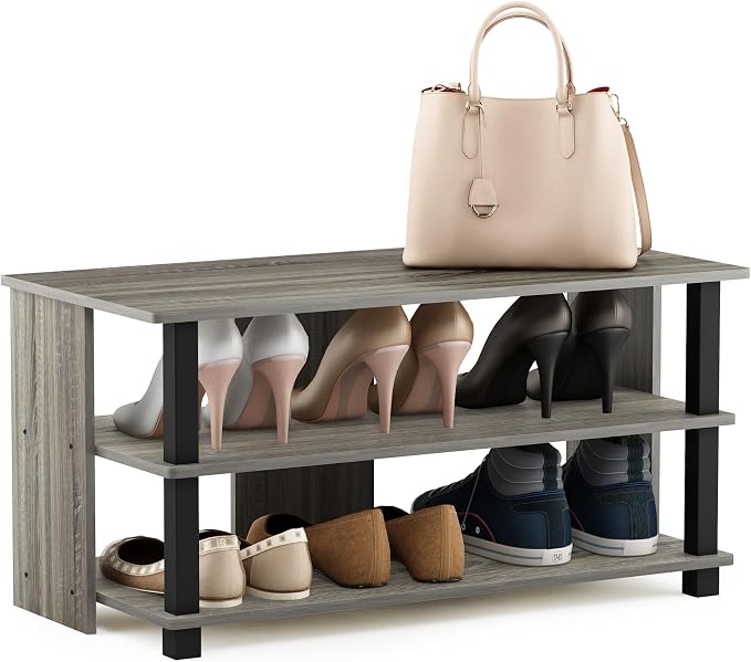 Furinno Sully 3-Tier Stand for TV up to 40, French Oak Grey/Black - Image 8