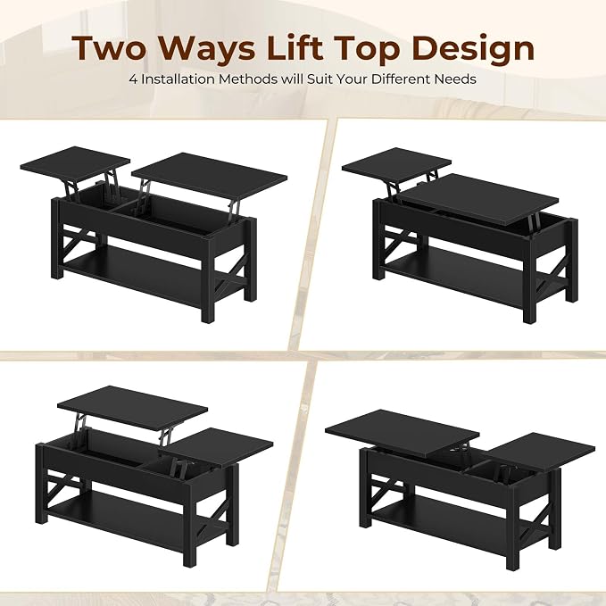 Rolanstar Coffee Table 47.2", 2 Way Lift Top Farmhouse Center Table - Image 6