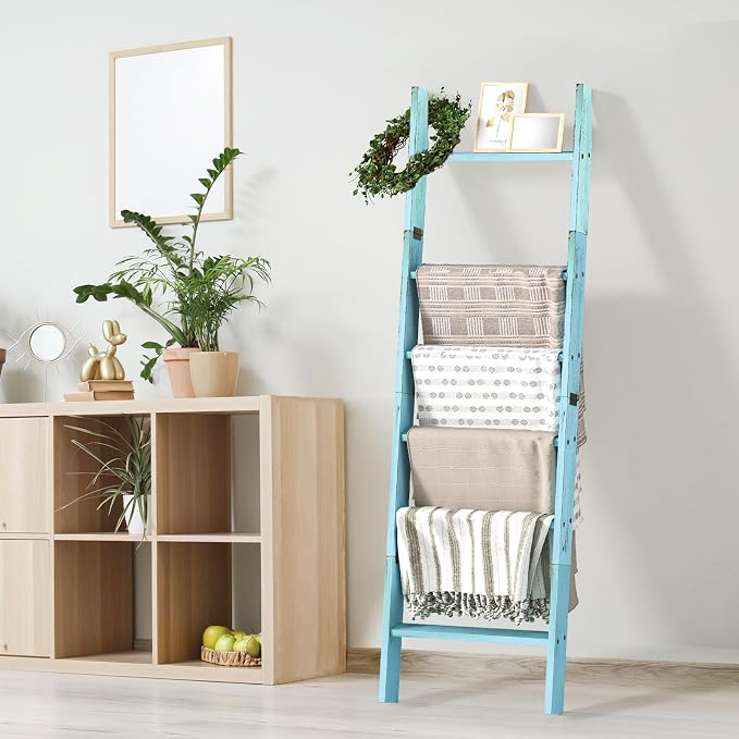Honest Blanket Ladders for The Living Room, 6-Tier Blanket Holder, Wall-Leaning - Image 2