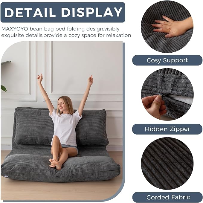 MAXYOYO Folding Sofa Bed, Extra Thick and Long Floor Sofa Convertible Sleeper - Image 4