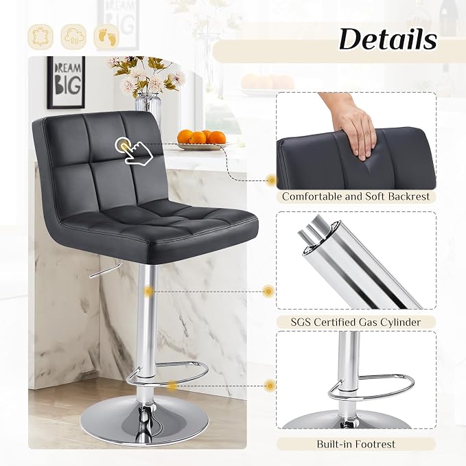DUMOS Bar Stools Set of 4, 24 inch Counter Height Bar Stools, Upholstered - Image 3