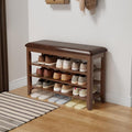 AQIMUELE Shoe Bench with Leather Cushion, 3 Tiers Shoe Storage Bench Height by AQIMUELE