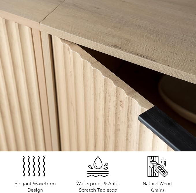 EYYTHUNG Fluted Cabinet with Storage Set of 2, Sideboard Buffet Cabinet with - Image 5