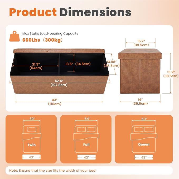 Sweetcrispy 43 Inches Folding Ottoman - Image 3