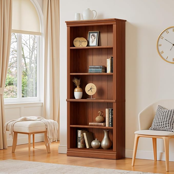 Furniwell Bookcase Bookshelves, 5-Shelf Tall Bookcase 71" Wood Open Display - Image 4